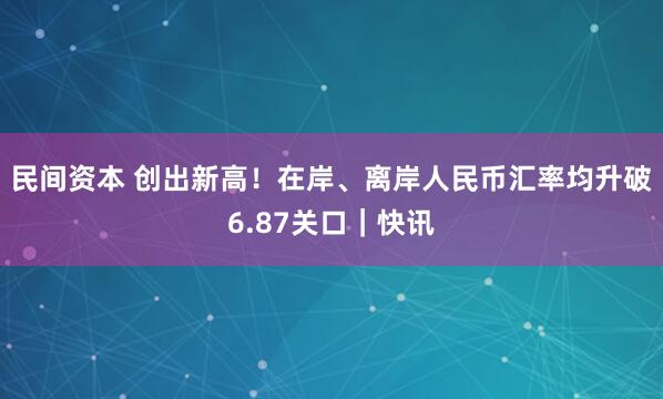 民间资本 创出新高!在岸、离岸人民币汇率均升破6.87关口|快讯